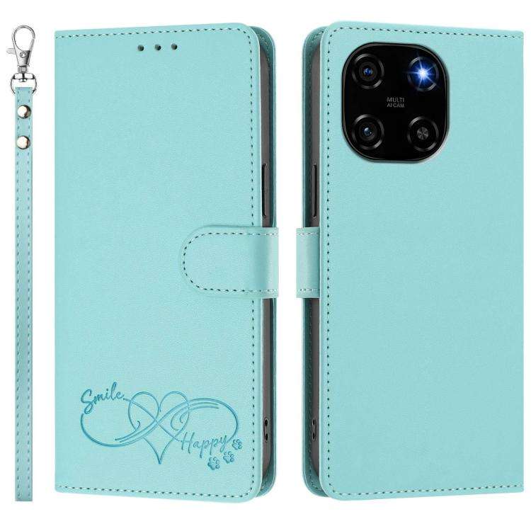 For Blackview Color 6 Happy Heart Pattern Magnetic Closure Vegan Leather Phone Case with Wrist St...