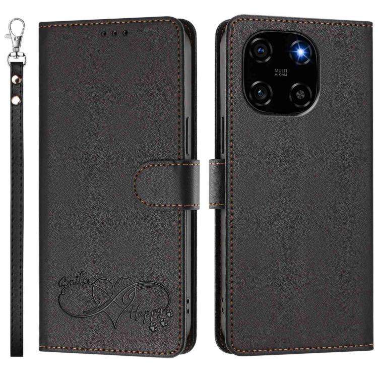 For Blackview Color 6 Happy Heart Pattern Magnetic Closure Vegan Leather Phone Case with Wrist St...