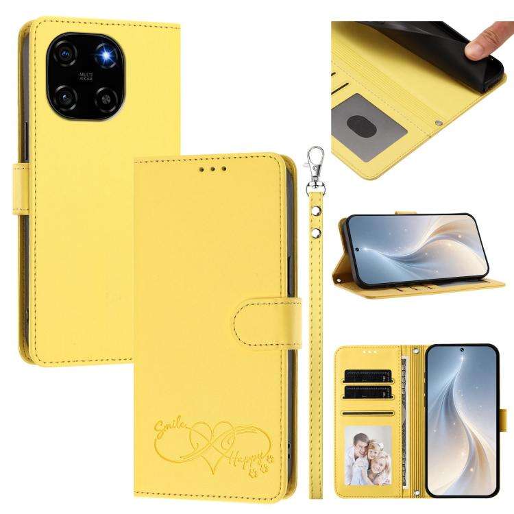 For Blackview Color 6 Happy Heart Pattern Magnetic Closure Vegan Leather Phone Case with Wrist St...