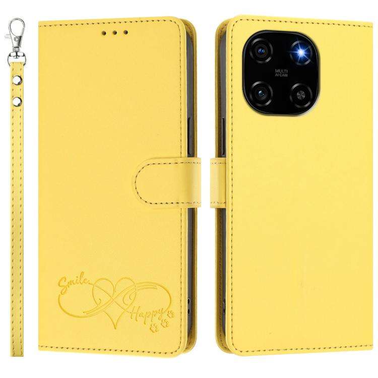 For Blackview Color 6 Happy Heart Pattern Magnetic Closure Vegan Leather Phone Case with Wrist St...