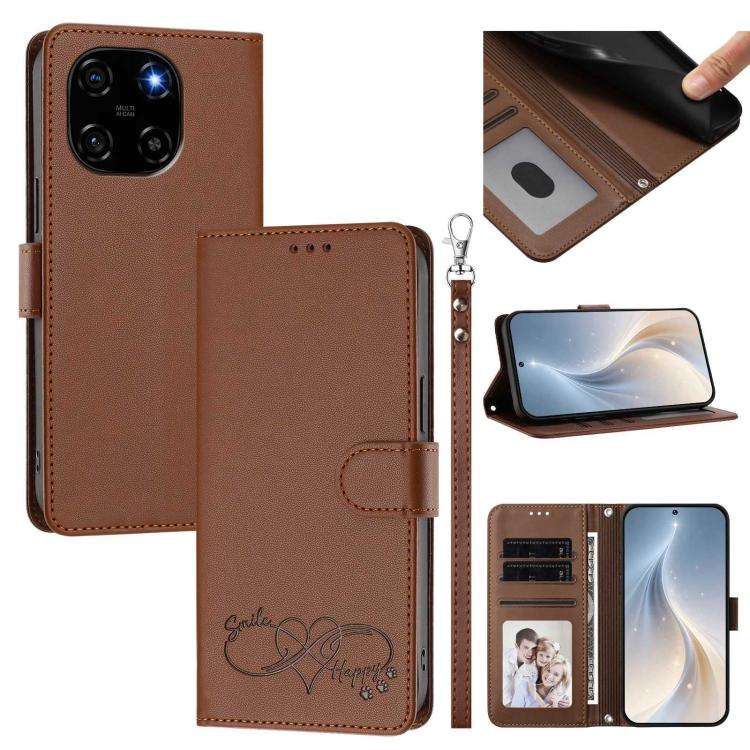 For Blackview Color 6 Happy Heart Pattern Magnetic Closure Vegan Leather Phone Case with Wrist St...