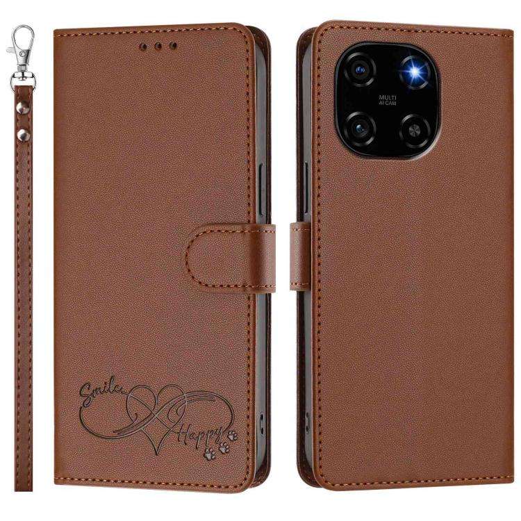 For Blackview Color 6 Happy Heart Pattern Magnetic Closure Vegan Leather Phone Case with Wrist St...