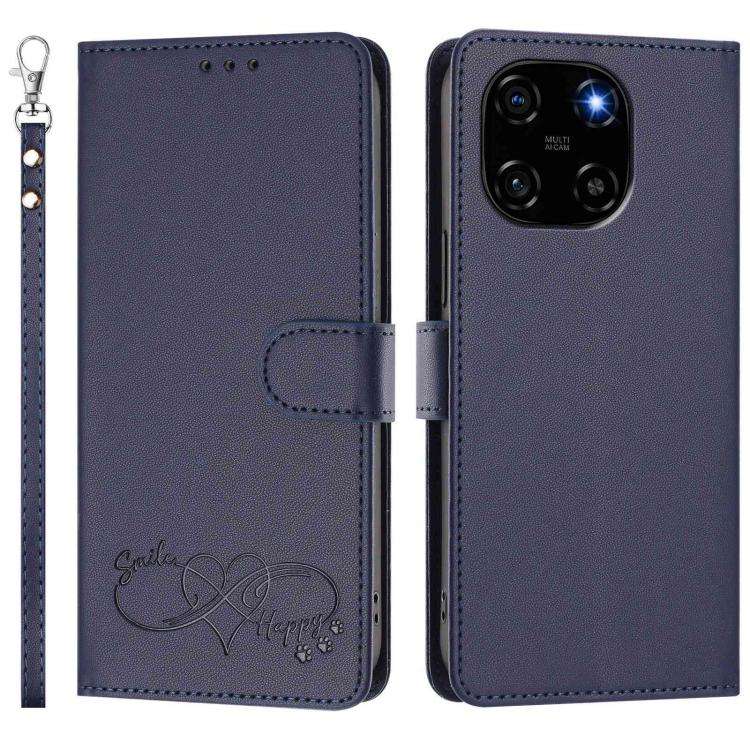 For Blackview Color 6 Happy Heart Pattern Magnetic Closure Vegan Leather Phone Case with Wrist St...
