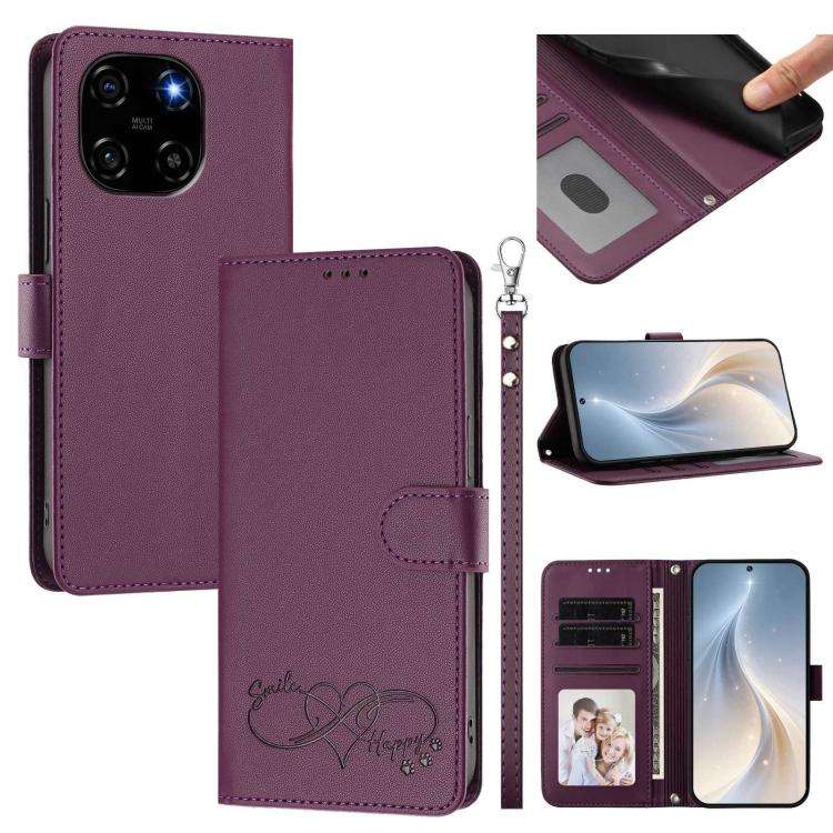 For Blackview Color 6 Happy Heart Pattern Magnetic Closure Vegan Leather Phone Case with Wrist St...