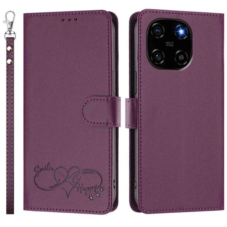 For Blackview Color 6 Happy Heart Pattern Magnetic Closure Vegan Leather Phone Case with Wrist St...