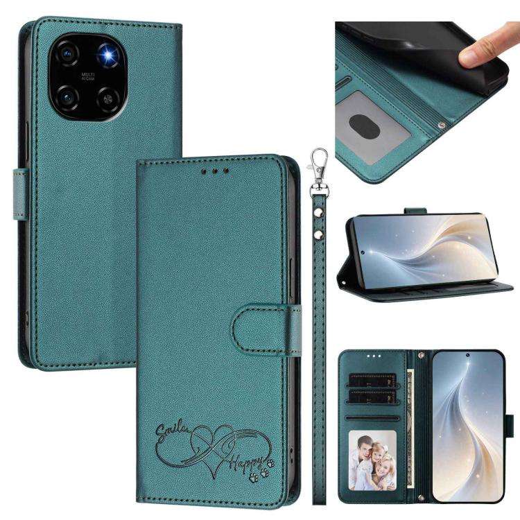 For Blackview Color 6 Happy Heart Pattern Magnetic Closure Vegan Leather Phone Case with Wrist St...
