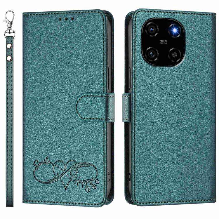 For Blackview Color 6 Happy Heart Pattern Magnetic Closure Vegan Leather Phone Case with Wrist St...