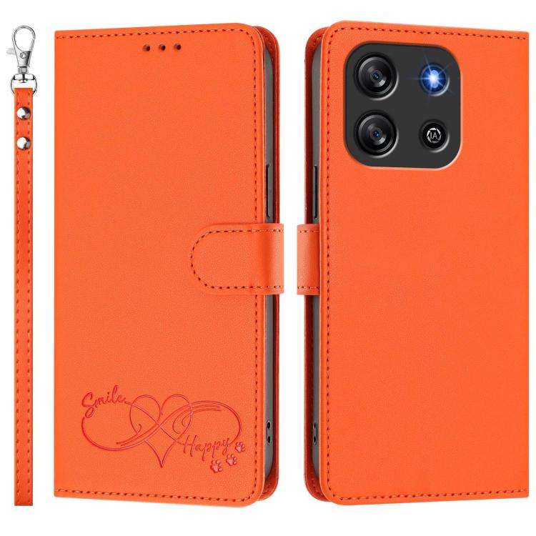 For Blackview Oscal Flat 1C Happy Heart Pattern Magnetic Closure Vegan Leather Phone Case with Wr...