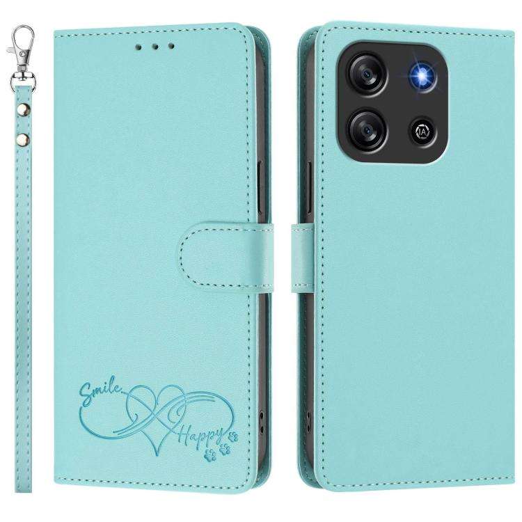 For Blackview Oscal Flat 1C Happy Heart Pattern Magnetic Closure Vegan Leather Phone Case with Wr...