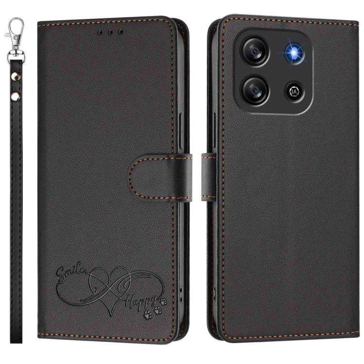 For Blackview Oscal Flat 1C Happy Heart Pattern Magnetic Closure Vegan Leather Phone Case with Wr...