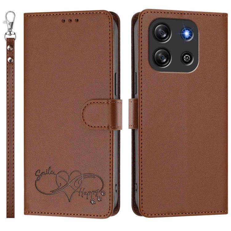 For Blackview Oscal Flat 1C Happy Heart Pattern Magnetic Closure Vegan Leather Phone Case with Wr...