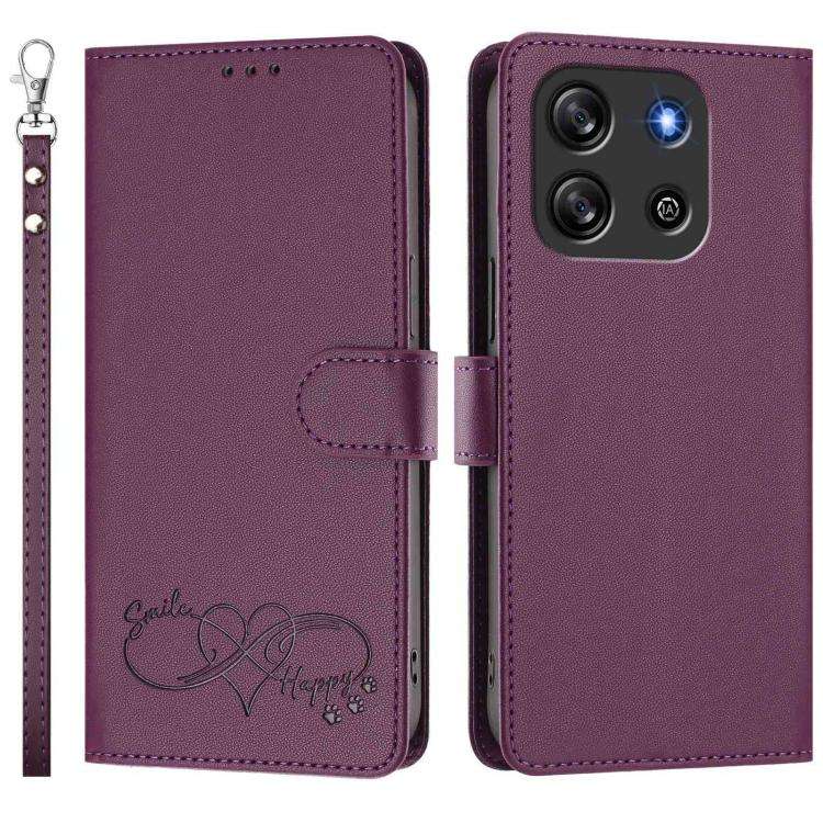 For Blackview Oscal Flat 1C Happy Heart Pattern Magnetic Closure Vegan Leather Phone Case with Wr...