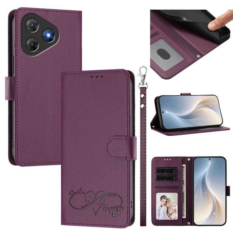 For Blackview Oscal Flat 2 / 2C Happy Heart Pattern Magnetic Closure Vegan Leather Phone Case wit...