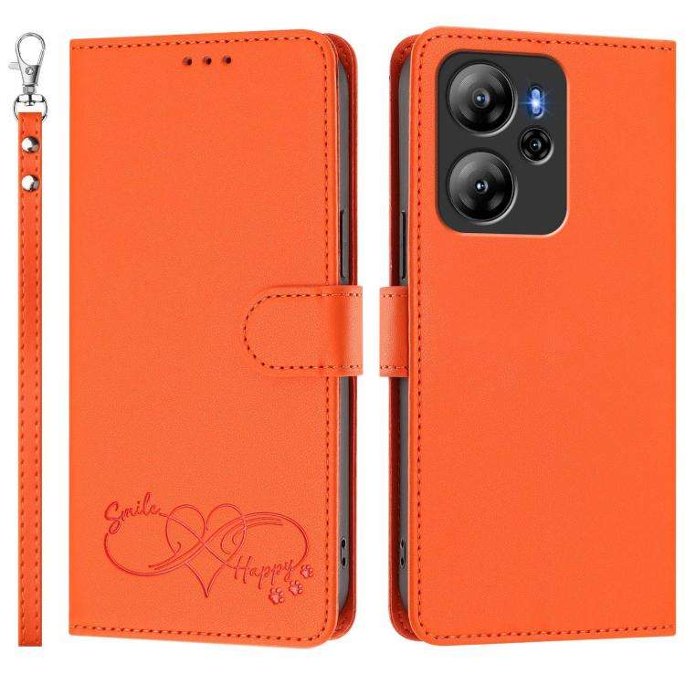 For Blackview Oscal Tiger 13 Happy Heart Pattern Magnetic Closure Vegan Leather Phone Case with W...