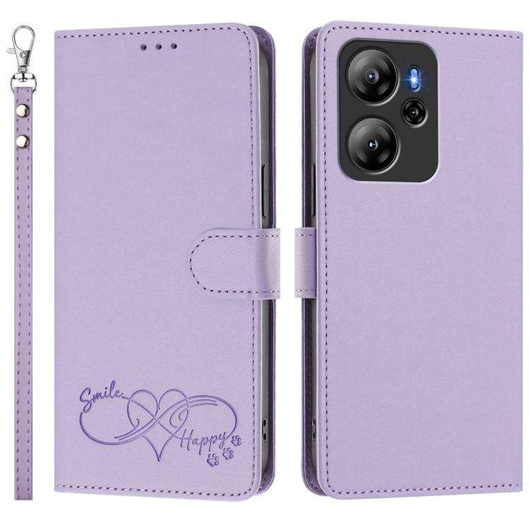 For Blackview Oscal Tiger 13 Happy Heart Pattern Magnetic Closure Vegan Leather Phone Case with W...