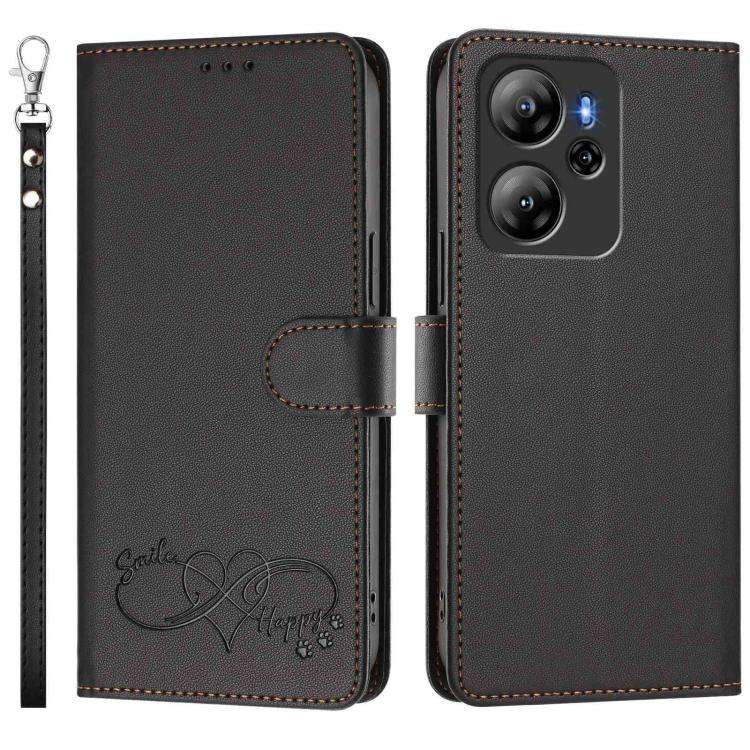For Blackview Oscal Tiger 13 Happy Heart Pattern Magnetic Closure Vegan Leather Phone Case with W...