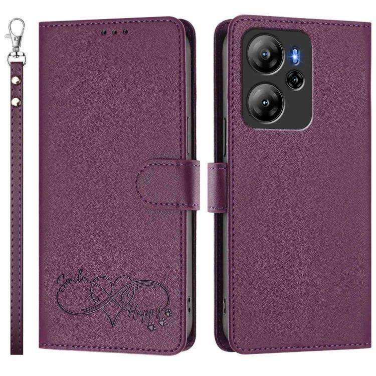 For Blackview Oscal Tiger 13 Happy Heart Pattern Magnetic Closure Vegan Leather Phone Case with W...