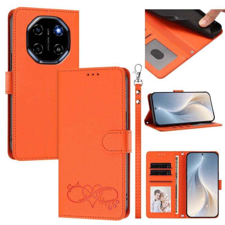 For Blackview SHARK 6 Happy Heart Pattern Magnetic Closure Vegan Leather Phone Case with Wrist St...