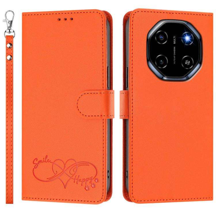 For Blackview SHARK 6 Happy Heart Pattern Magnetic Closure Vegan Leather Phone Case with Wrist St...