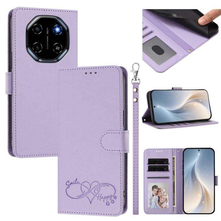 For Blackview SHARK 6 Happy Heart Pattern Magnetic Closure Vegan Leather Phone Case with Wrist St...