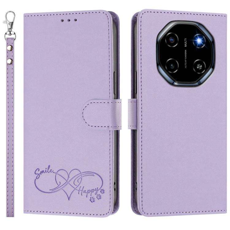 For Blackview SHARK 6 Happy Heart Pattern Magnetic Closure Vegan Leather Phone Case with Wrist St...