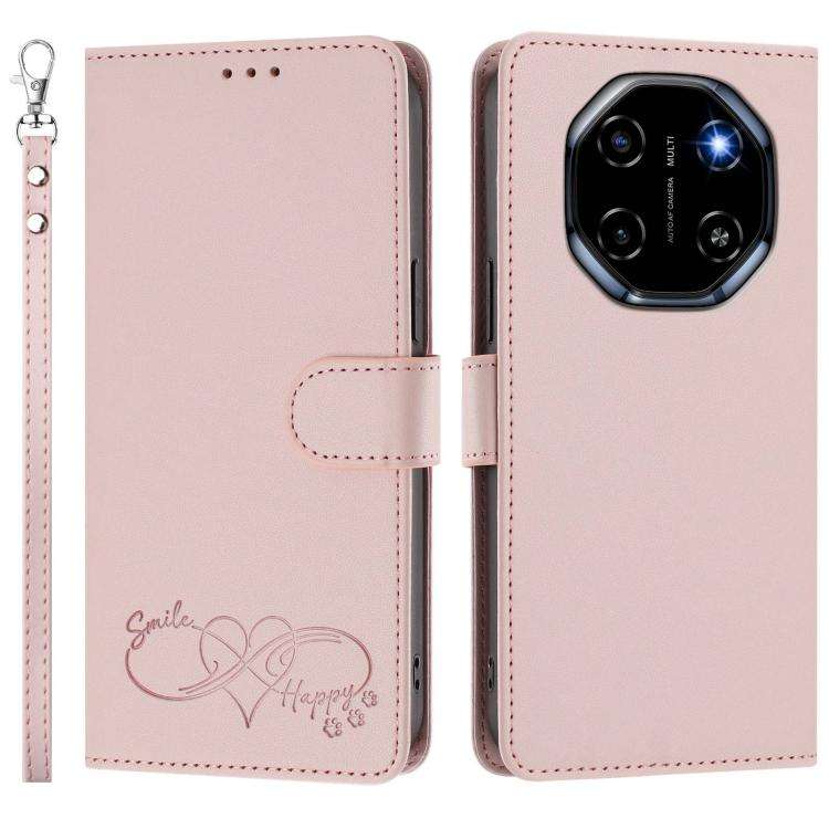 For Blackview SHARK 6 Happy Heart Pattern Magnetic Closure Vegan Leather Phone Case with Wrist St...