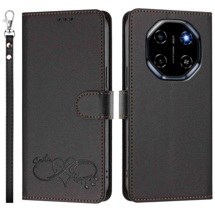 For Blackview SHARK 6 Happy Heart Pattern Magnetic Closure Vegan Leather Phone Case with Wrist St...