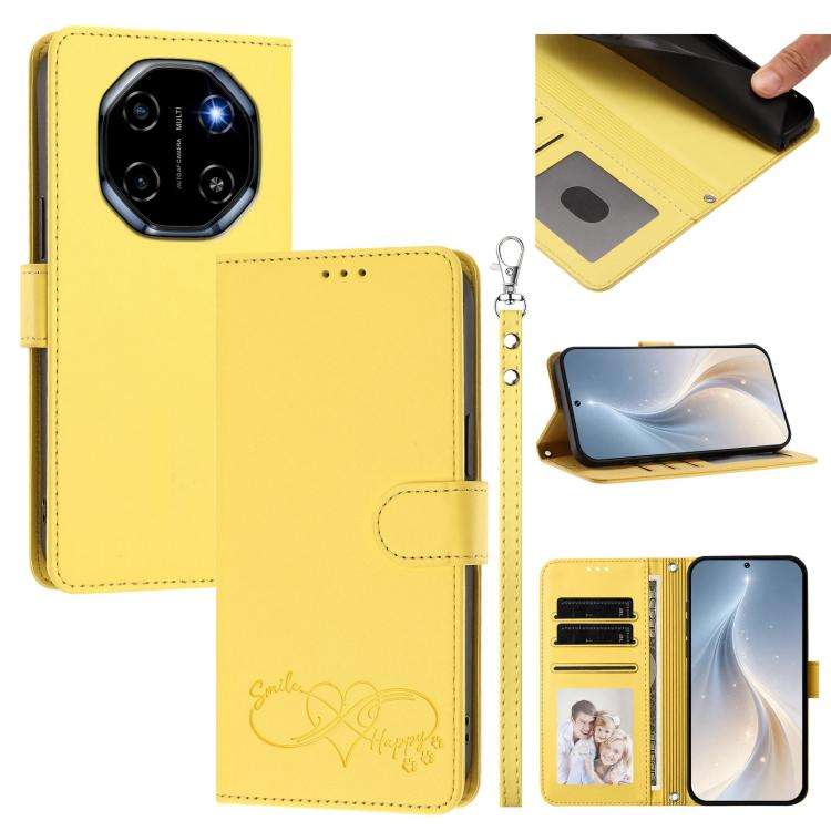 For Blackview SHARK 6 Happy Heart Pattern Magnetic Closure Vegan Leather Phone Case with Wrist St...
