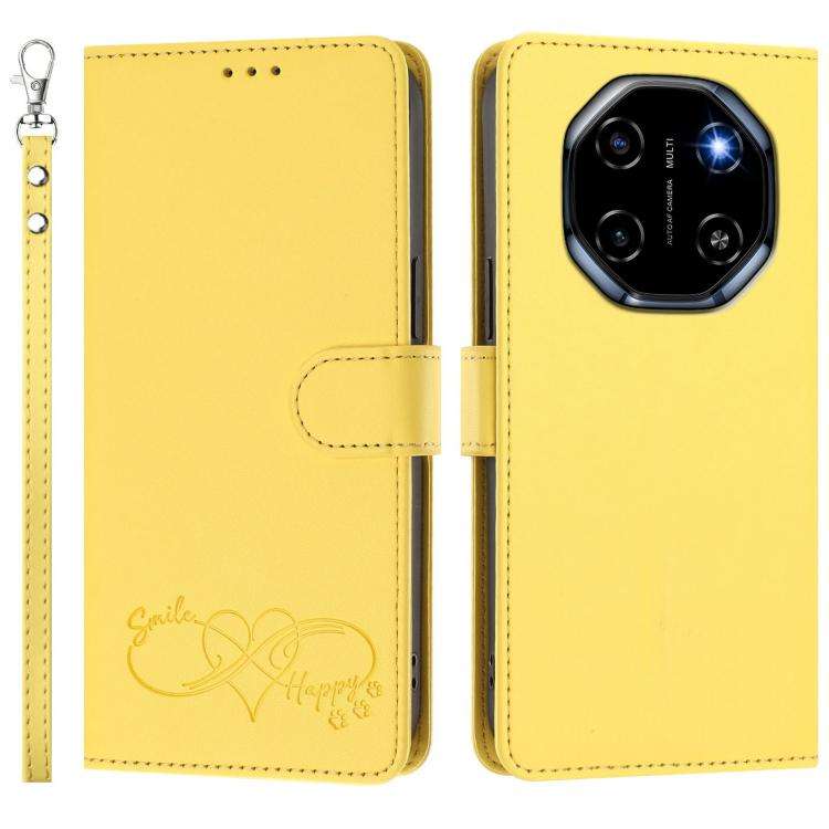 For Blackview SHARK 6 Happy Heart Pattern Magnetic Closure Vegan Leather Phone Case with Wrist St...