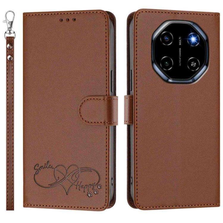 For Blackview SHARK 6 Happy Heart Pattern Magnetic Closure Vegan Leather Phone Case with Wrist St...