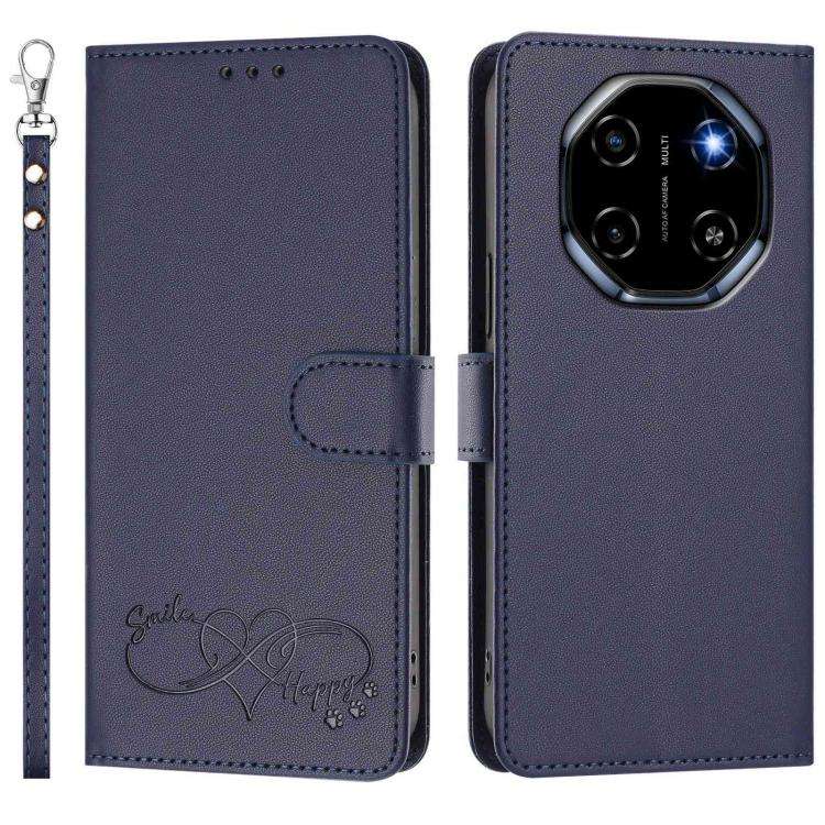 For Blackview SHARK 6 Happy Heart Pattern Magnetic Closure Vegan Leather Phone Case with Wrist St...