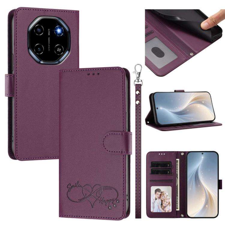 For Blackview SHARK 6 Happy Heart Pattern Magnetic Closure Vegan Leather Phone Case with Wrist St...