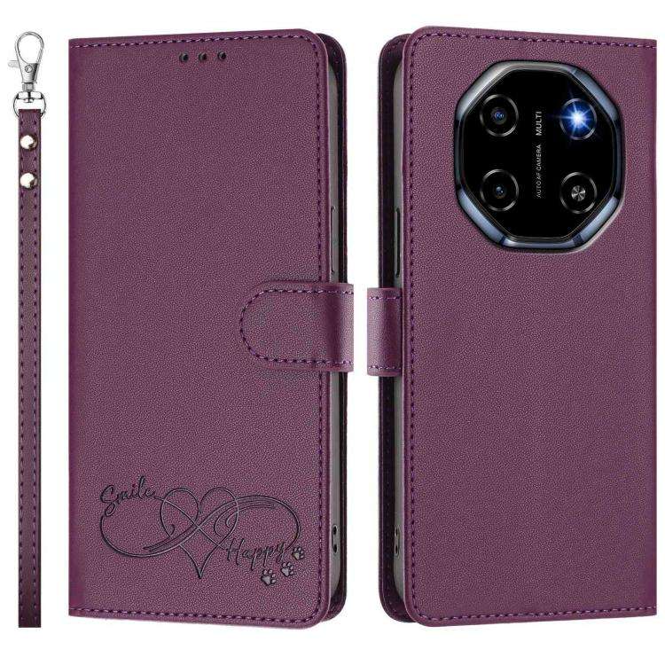 For Blackview SHARK 6 Happy Heart Pattern Magnetic Closure Vegan Leather Phone Case with Wrist St...