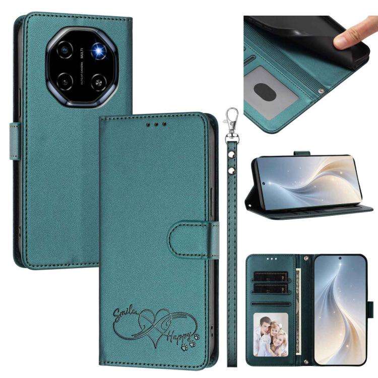 For Blackview SHARK 6 Happy Heart Pattern Magnetic Closure Vegan Leather Phone Case with Wrist St...