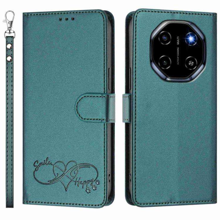 For Blackview SHARK 6 Happy Heart Pattern Magnetic Closure Vegan Leather Phone Case with Wrist St...