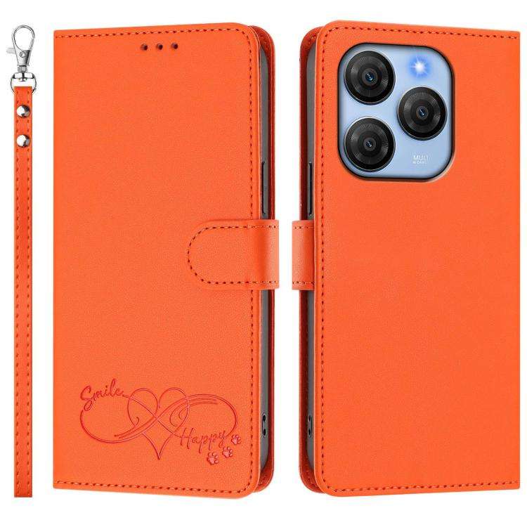 For Blackview SHARK 9 Happy Heart Pattern Magnetic Closure Vegan Leather Phone Case with Wrist St...