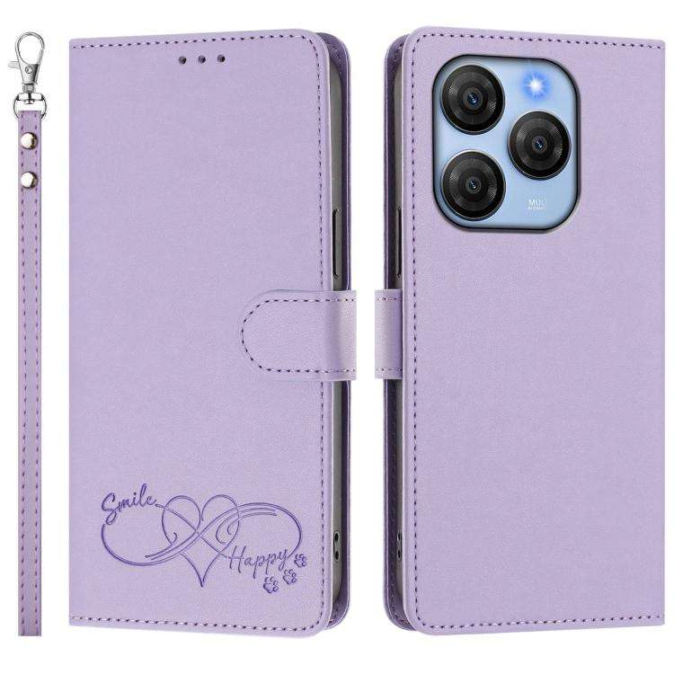 For Blackview SHARK 9 Happy Heart Pattern Magnetic Closure Vegan Leather Phone Case with Wrist St...