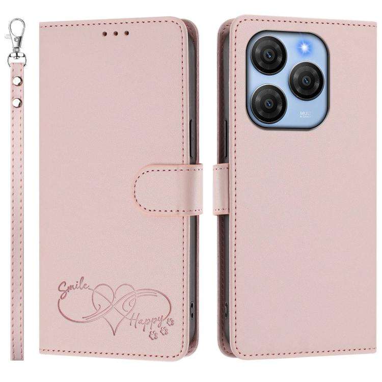 For Blackview SHARK 9 Happy Heart Pattern Magnetic Closure Vegan Leather Phone Case with Wrist St...