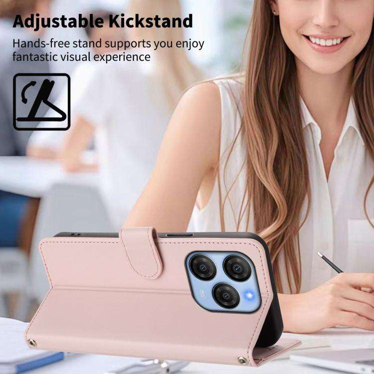 For Blackview SHARK 9 Happy Heart Pattern Magnetic Closure Vegan Leather Phone Case with Wrist St...