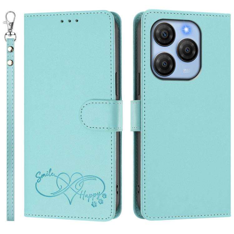 For Blackview SHARK 9 Happy Heart Pattern Magnetic Closure Vegan Leather Phone Case with Wrist St...