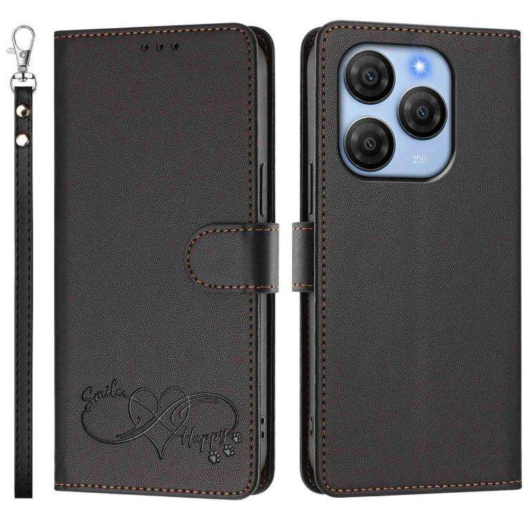 For Blackview SHARK 9 Happy Heart Pattern Magnetic Closure Vegan Leather Phone Case with Wrist St...
