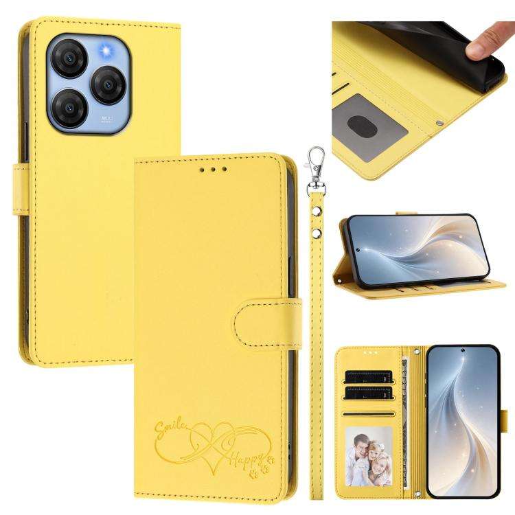 For Blackview SHARK 9 Happy Heart Pattern Magnetic Closure Vegan Leather Phone Case with Wrist St...