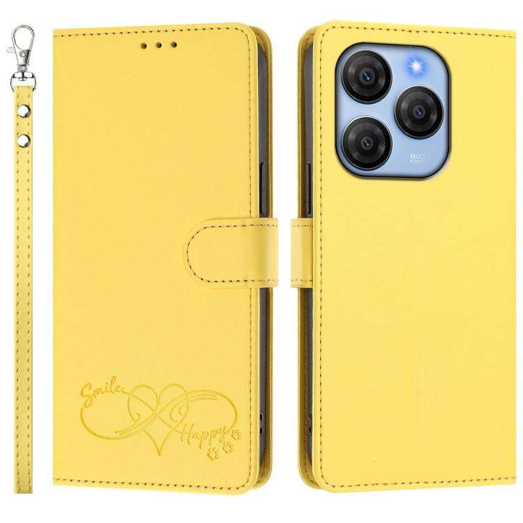For Blackview SHARK 9 Happy Heart Pattern Magnetic Closure Vegan Leather Phone Case with Wrist St...