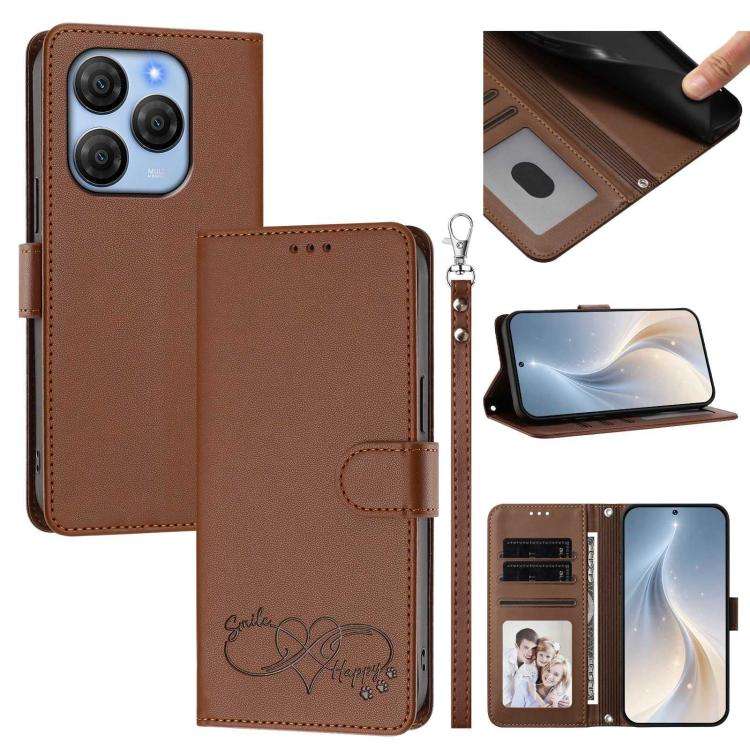 For Blackview SHARK 9 Happy Heart Pattern Magnetic Closure Vegan Leather Phone Case with Wrist St...