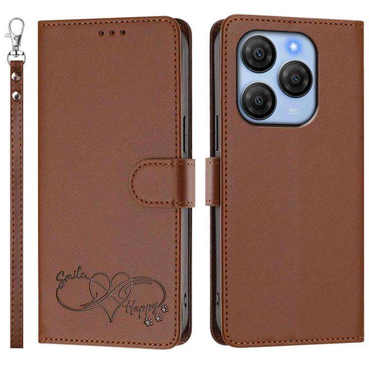 For Blackview SHARK 9 Happy Heart Pattern Magnetic Closure Vegan Leather Phone Case with Wrist St...