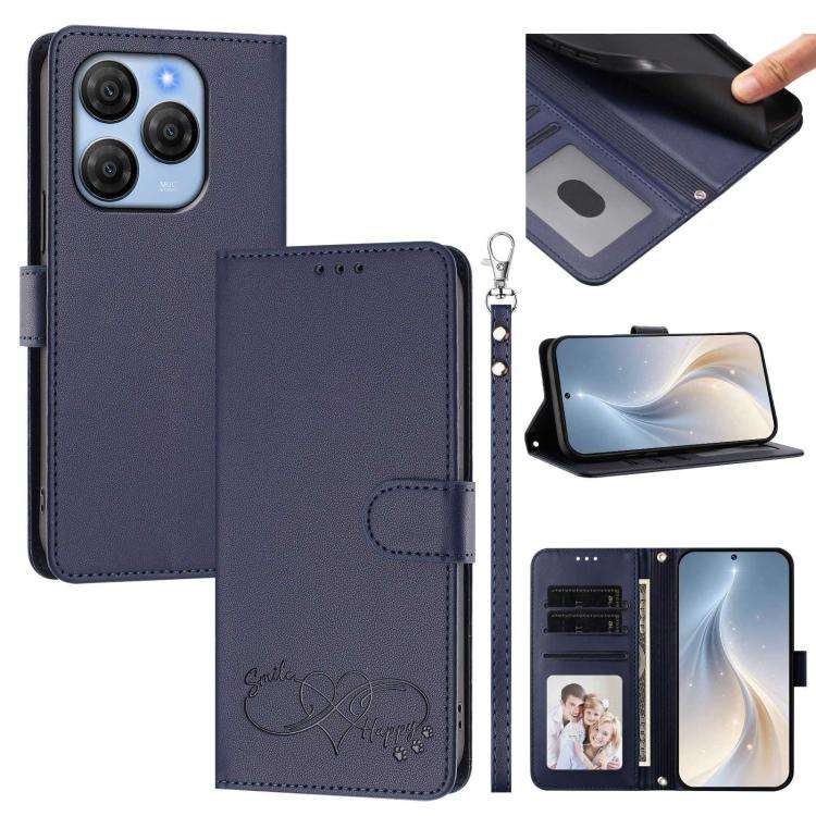 For Blackview SHARK 9 Happy Heart Pattern Magnetic Closure Vegan Leather Phone Case with Wrist St...