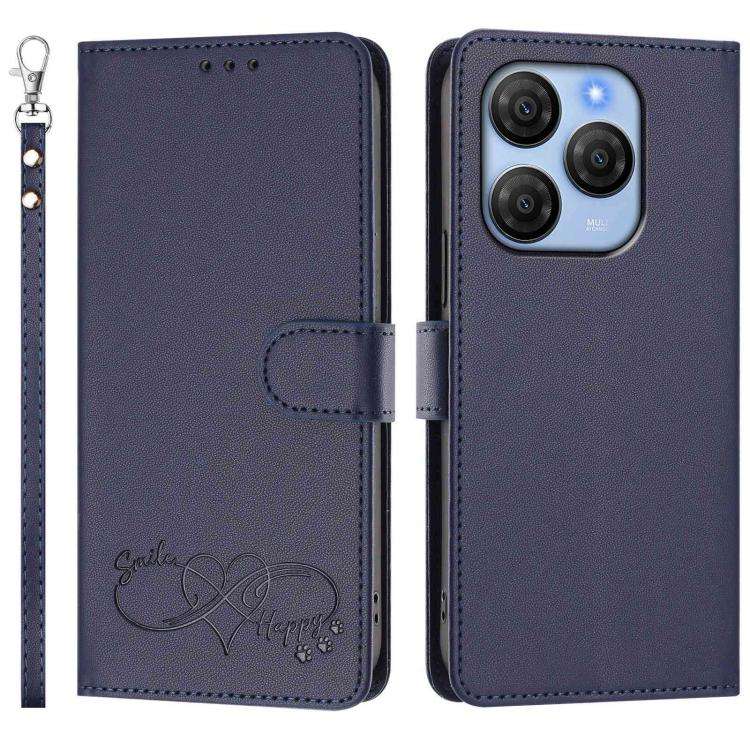 For Blackview SHARK 9 Happy Heart Pattern Magnetic Closure Vegan Leather Phone Case with Wrist St...