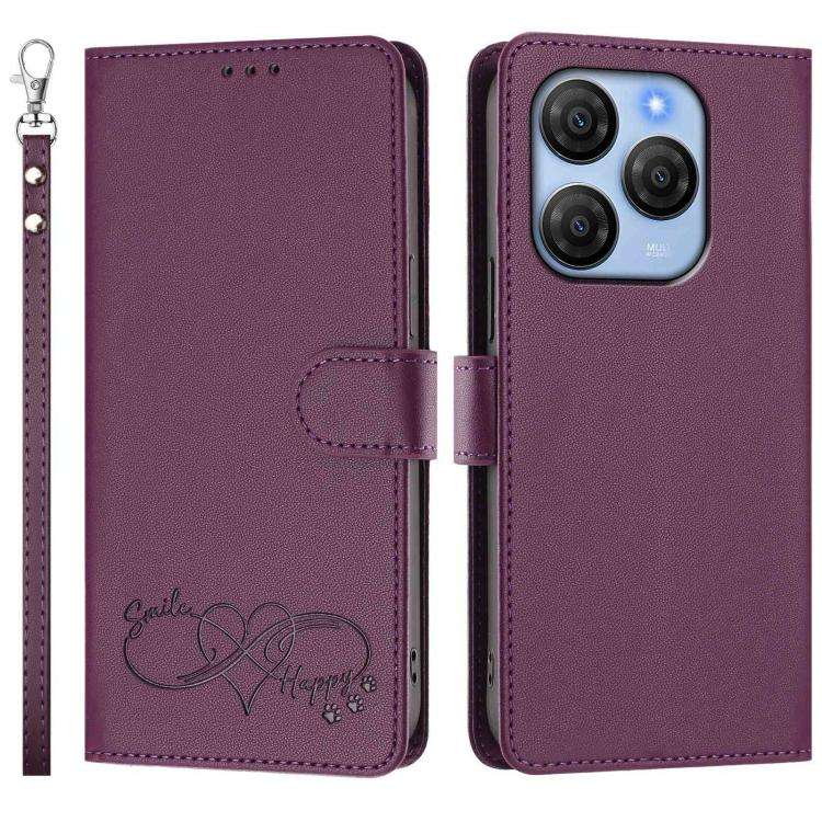 For Blackview SHARK 9 Happy Heart Pattern Magnetic Closure Vegan Leather Phone Case with Wrist St...