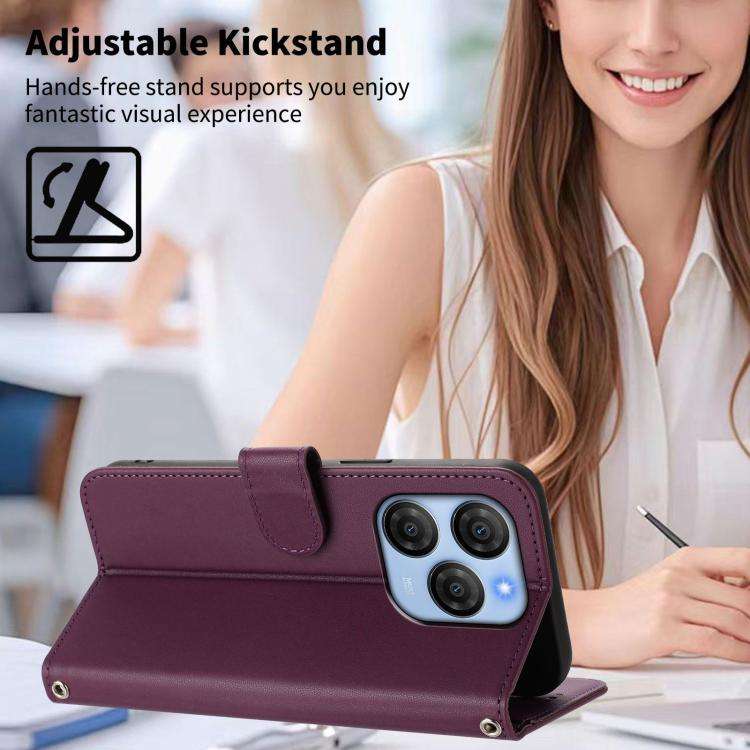 For Blackview SHARK 9 Happy Heart Pattern Magnetic Closure Vegan Leather Phone Case with Wrist St...