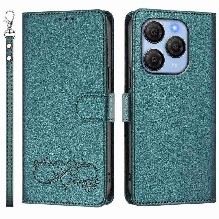 For Blackview SHARK 9 Happy Heart Pattern Magnetic Closure Vegan Leather Phone Case with Wrist St...